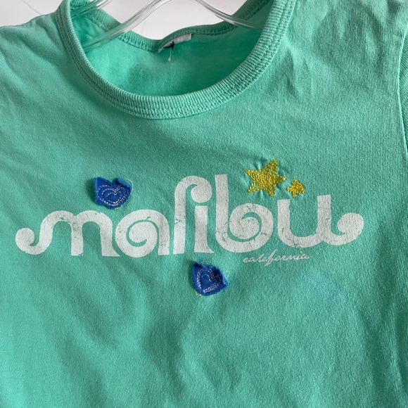 VINTAGE Y2K Little Girls Seafoam Applique Embroidered MALIBU TEE SHIRT Size S/M - Picture 4 of 6